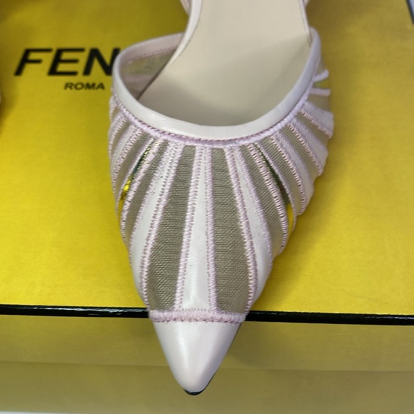 💯 - New Authentic FENDI leather and mesh high-heeled slingbacks - Picture 10 of 17